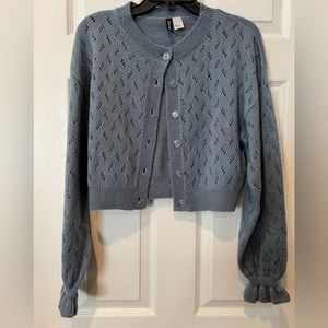 H&M blue pointelle cardigan size small